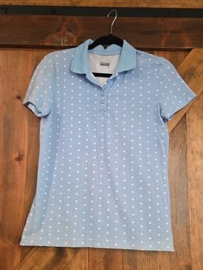 Basic Editions Light Blue Polka Dot Polo Shirt